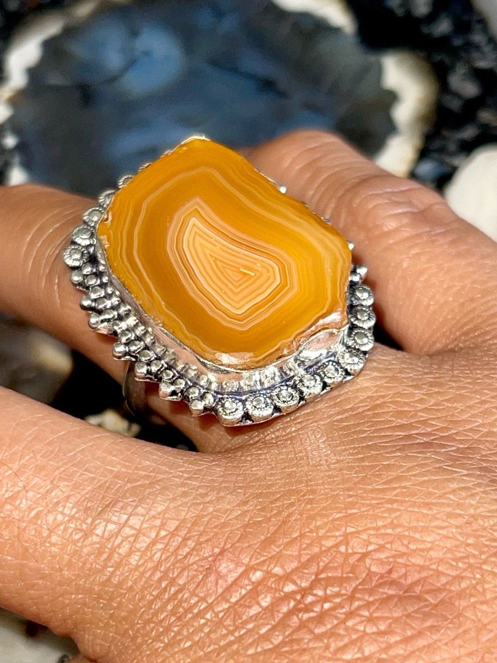 Smooth Banded Condor Agate Ring Size 9